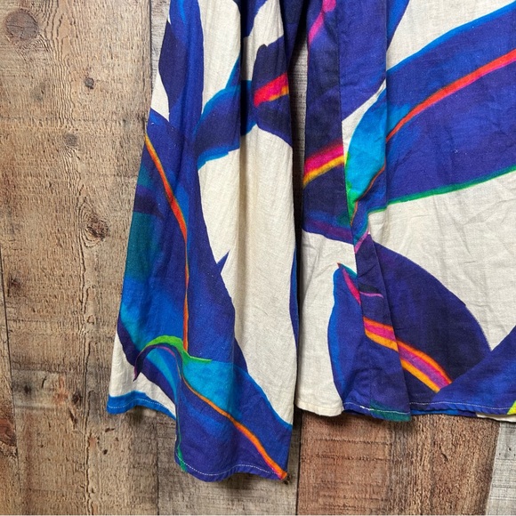 Farm Rio Anthropologie Linen Blend Rope Tassel Boho Blouse Top Medium Tropical - Picture 3 of 8